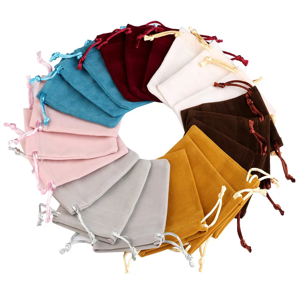 10x12 cm Necklace Bracelet Earring Jewelry Packaging Velvet Drawstring Bag with Custom Logo Printing