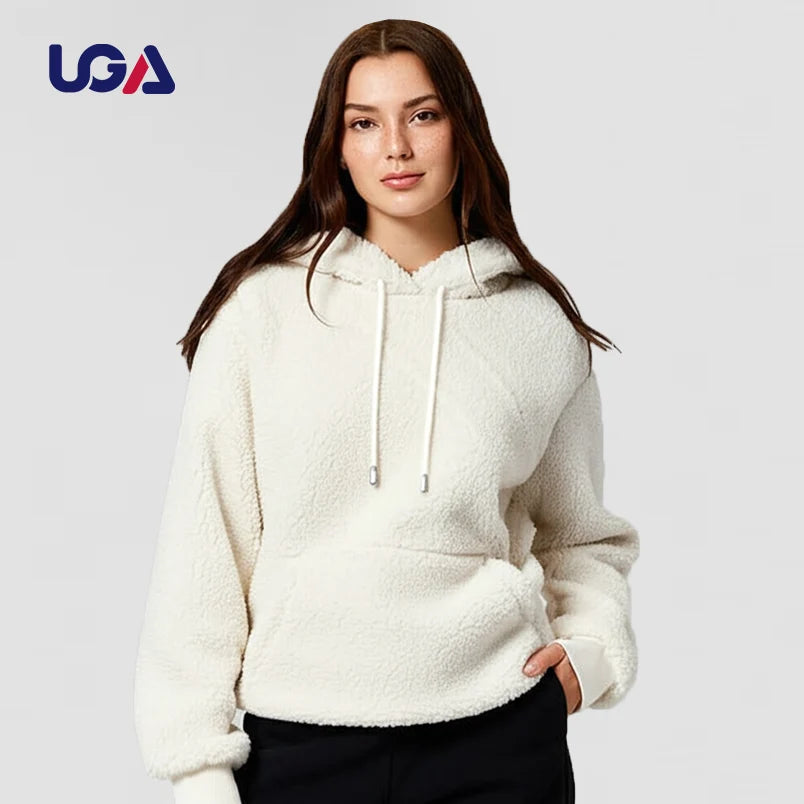 Women's Thick Warm Pullover Breathable Terry Fabric Autumn Sweatshirt Fuzzy Winter Custom Logo Sherpa Fleece Hoodie for Women