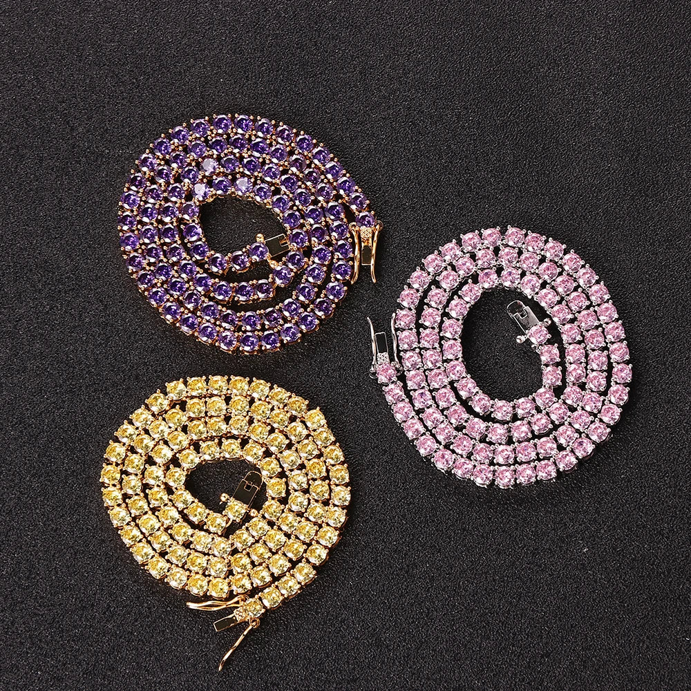 Luxury 4mm Tennis Chain Tennis Chain Micro-set Zircon Single Row Chain Hip Hop Necklace for Women Exquisite Gifts