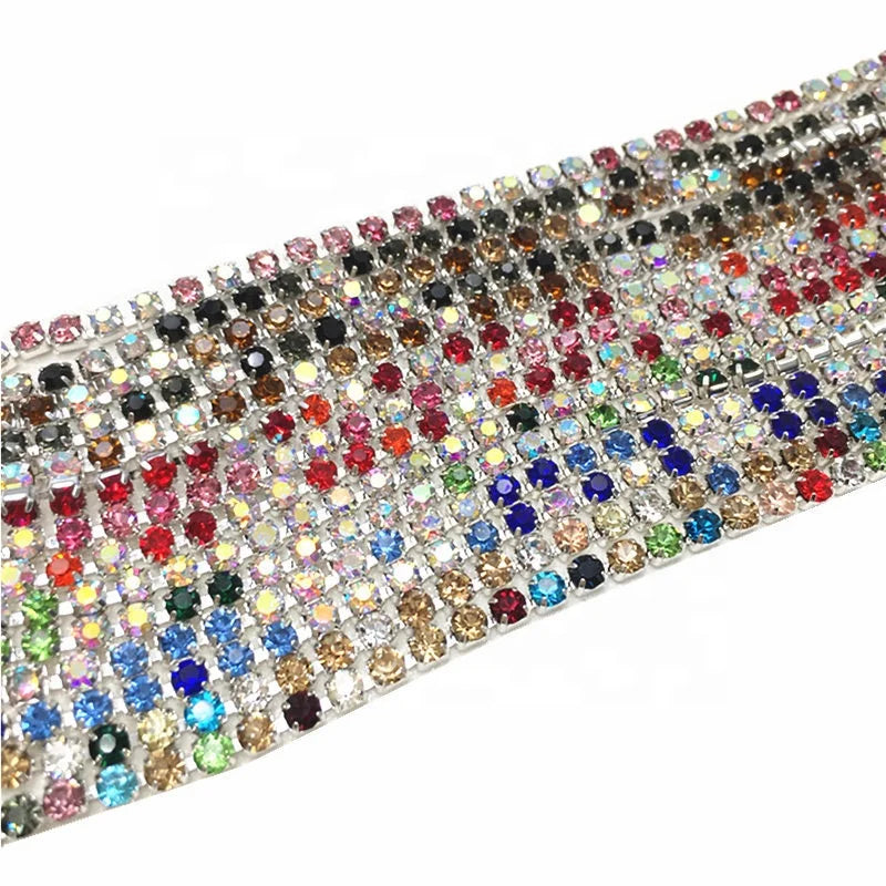 Silver Bottom Mix Color Rhinestone Cup Chain for Dress