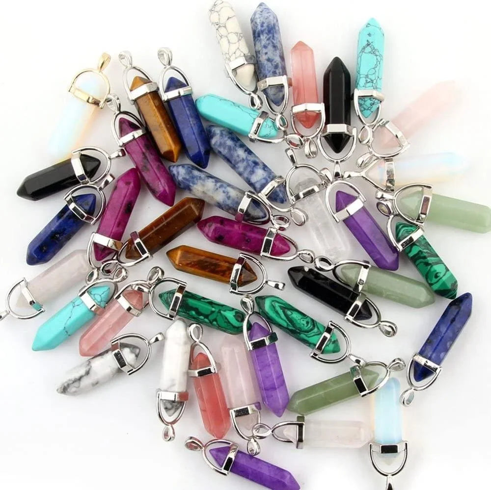Wholesale Peace Jade Hexagonal Pointed Crystal Quartz Natural Peace Jade Gemstone Necklace Pendant