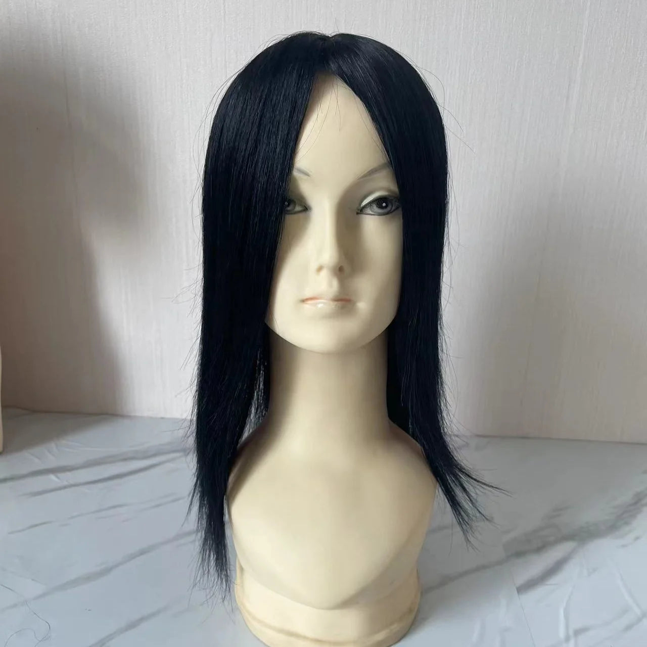 Yefinewig High Quality Jet Black European Remy Hair Straight 8x8 Silk Base Closure Topper 120-130% Density 38MM Texture Can Be