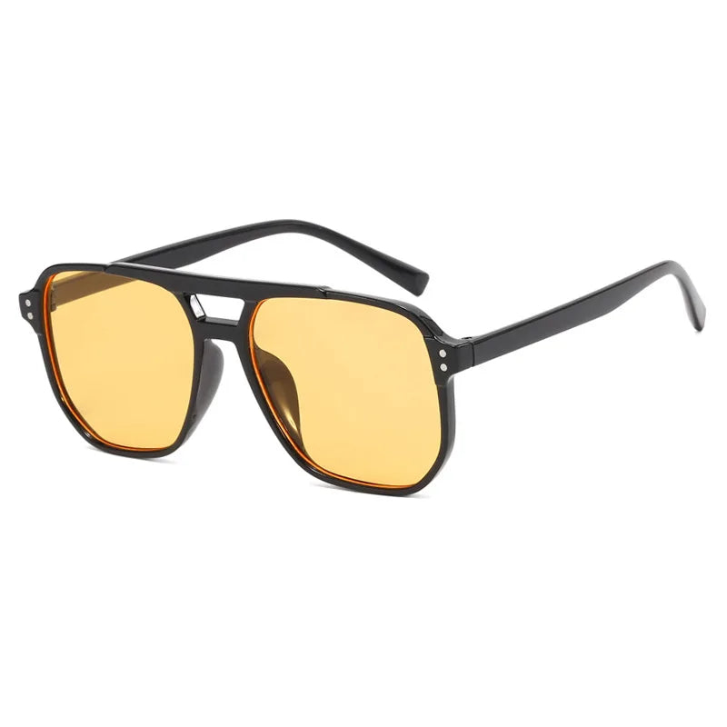 European American Rice Nail Double Beam Square UV400 Full Frame Women Sunglasses 2026 New Fashion Trendy Concave Shape Retro