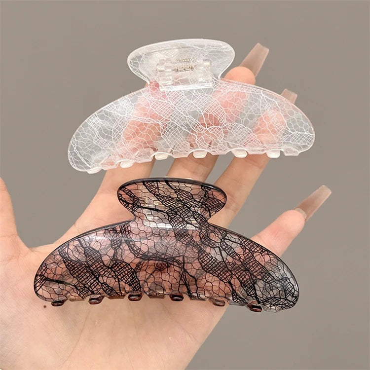 New Arrival Elegant Design Acrylic Lace Clear Hair Claw Shark Clip Accessory for Girls