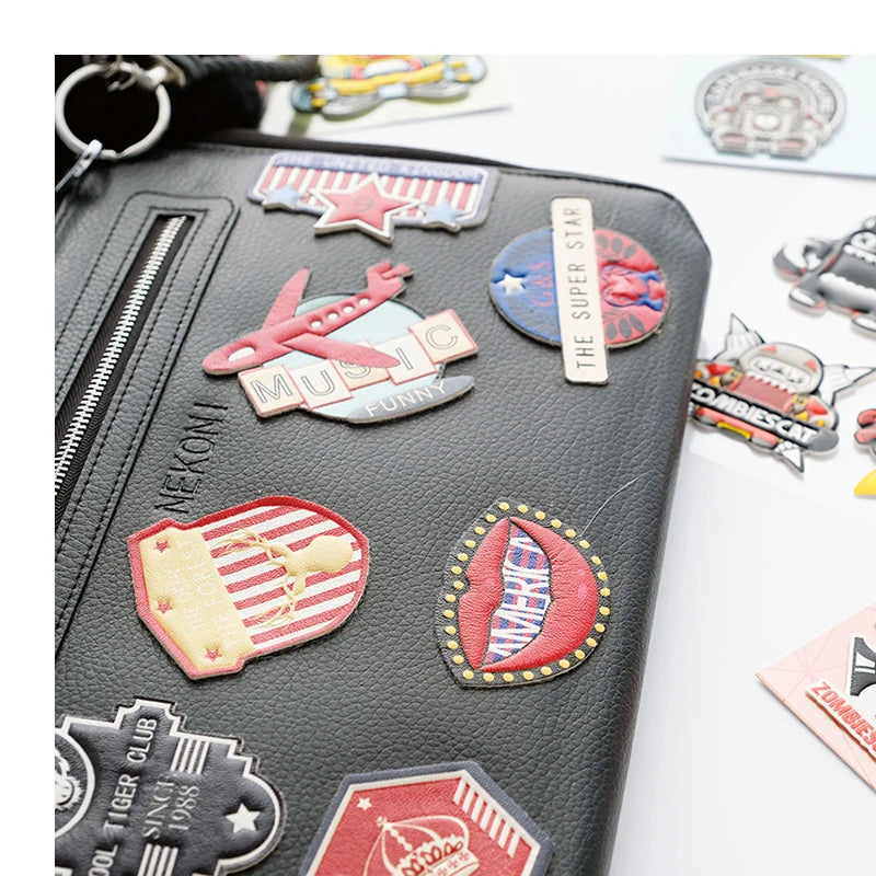 Nekoni PVC Leather Stickers Bag Jeans Stickers 3D Puffy Decorative Decals Adhesive Decals for Shoes Stickers Jeans
