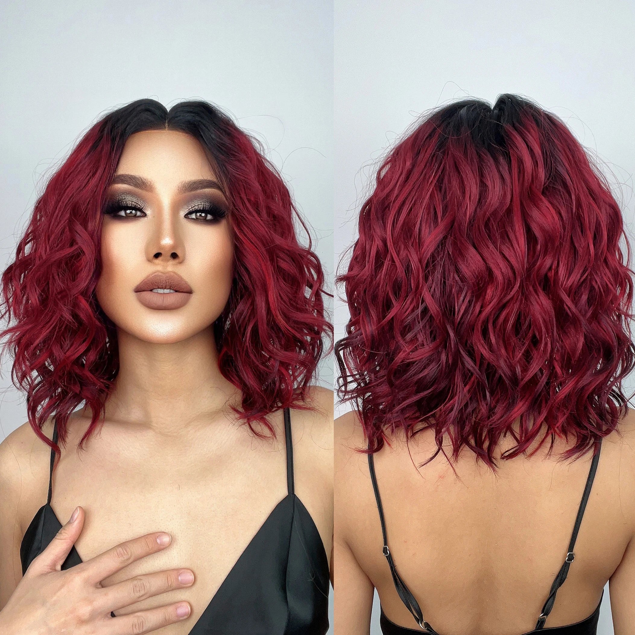 Wholesale Burgundy Red Synthetic Lace Wig Short Curly Wave Natural Transparent Lace Front Hair for Women Afro Heat Resistant Wig