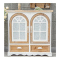 INNOVA Rustic White Washed Wooden Storage Furniture Cabinet Arch Door Design for Dining for Home Farmhouse Living Room Entry