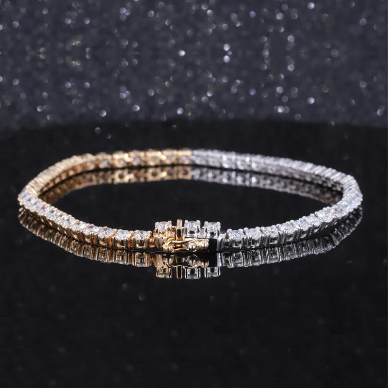 Fashion 14K Yellow & White Gold 2.3mm DEF SI Lab Grown Diamond Tennis Bracelet for Women