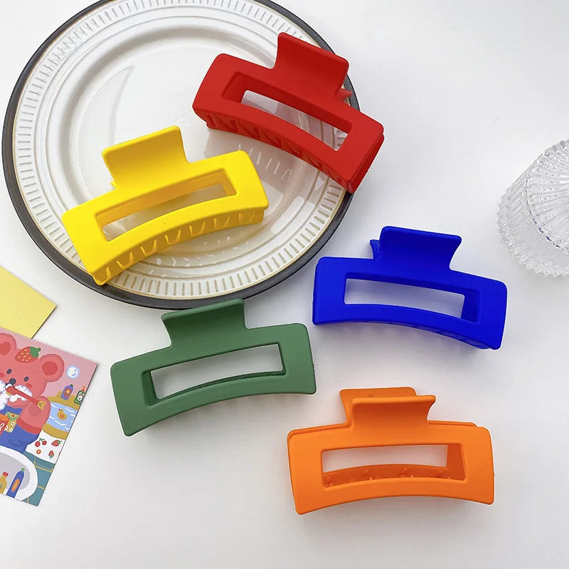 New Sweet Girl Candy Color Square Hair Claw Solid Matte Hollow Hair Grip 10.5cm Big Hair Clamp for Girl