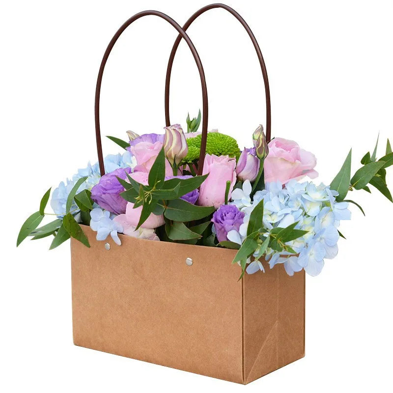 Custom Your Own Logo Print Floral Packaging Kraft Bag Pink Water Resist Flowers Bouquet Bags