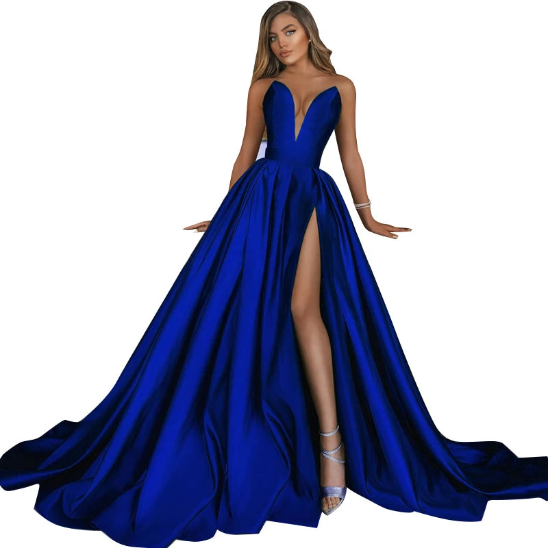 New Arrival Prom Dress Formal Party Evening Dress Deep V-Neck Sleeveless Evening Wedding Dress