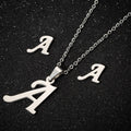 Initial Letter Pendant Necklace with Earring Set A-Z 26 Gold Plated Stainless Steel Letter Initial Necklaces for Women