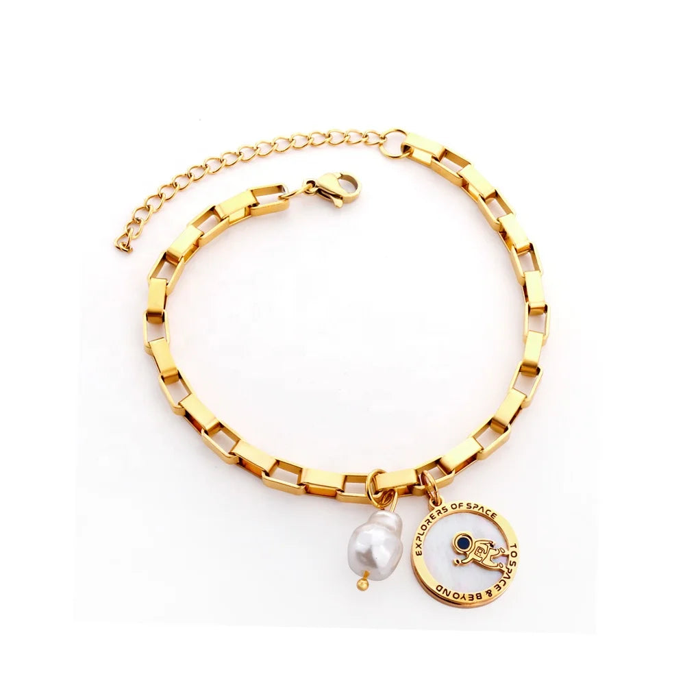 Bracelet En Acier Inoxydable 2022 Designer New Box Chain Bracelet Custom Pearl Charm Bracelet