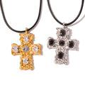 Wholesale Personalized 18K Stainless Steel Wax Cord Hammer Pattern Cross Set Zircon Necklace Women's Religious Jewelry