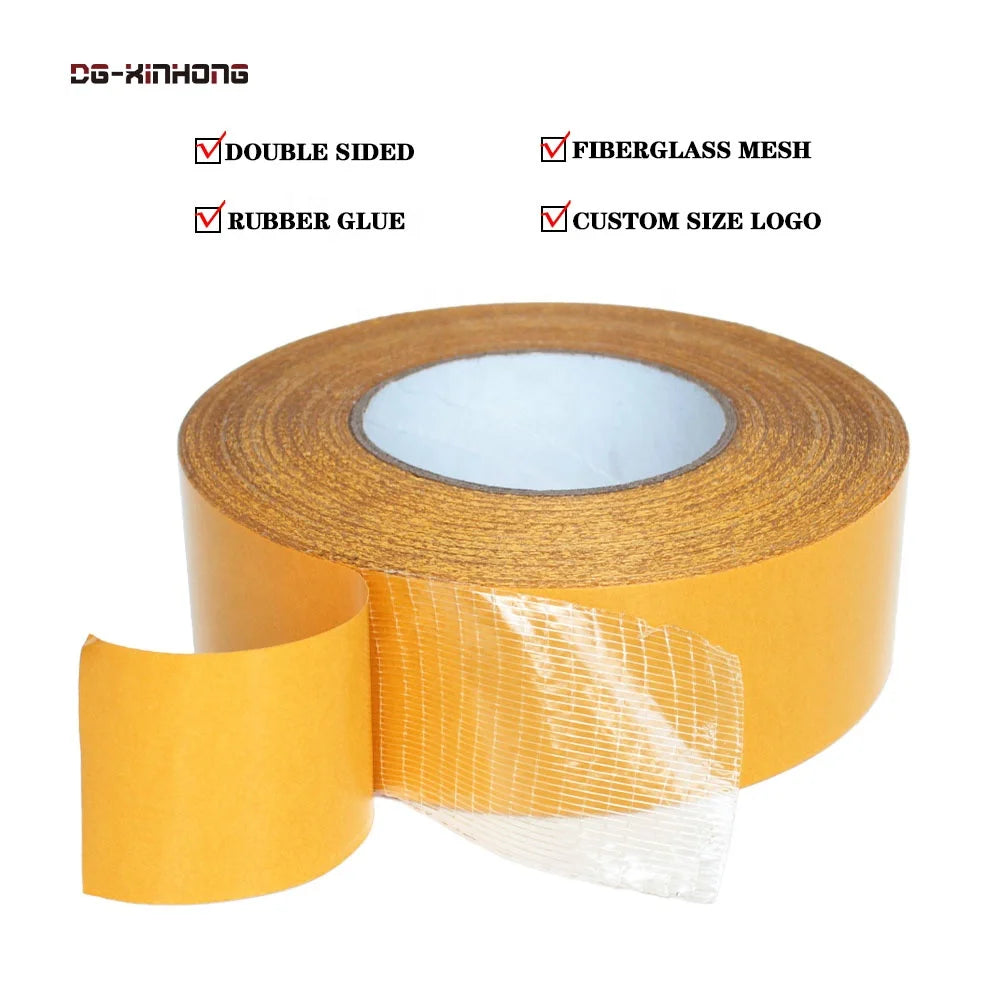 High Viscosity Mesh Scrim Cross Weave Fiberglass Rubber Power Adhesion Double Sided Filament Carpet Rug Mounting Adhesive Tape