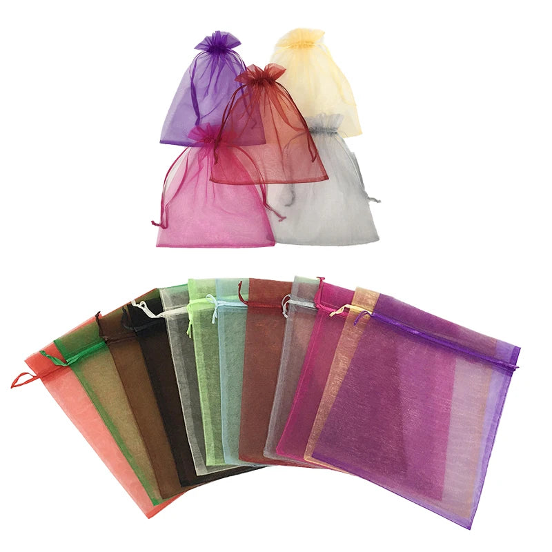 Multi Colors 17*23 CM Sheer Organza Bride Glove Pouches Drawstring Wedding Gift Case Bags