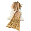 2025 Summer Casual Two-Piece Set High Waist Solid Pattern Knit Top with Short Sleeves and Pleated Skirt Breathable Design