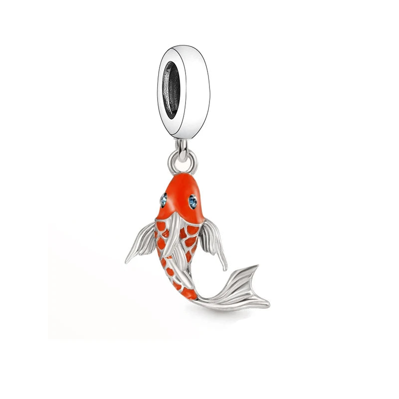 Fit Original Pan Charms Bracelet Necklace 925 Sterling Silver Jumping Koi Carp Fish Bead Charm for Women Jewelry Making