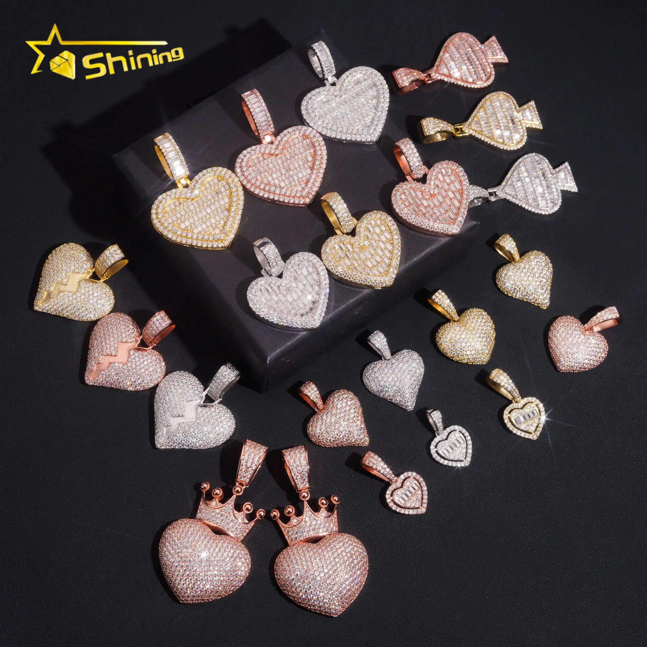 Fine Jewelry 925 Silver Moissanite Heart Pendants GRA Certificated Custom Iced Out Moissanite Pendant for Men Women