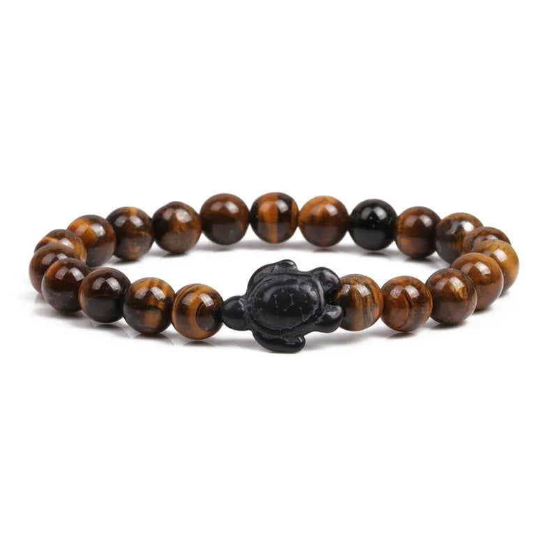 Wholesale 8mm Tiger Eye Stone Beads Sea Turtles Bracelet Turquoise Natural Stone Elastic Stretch Turtles Charm Bracelet
