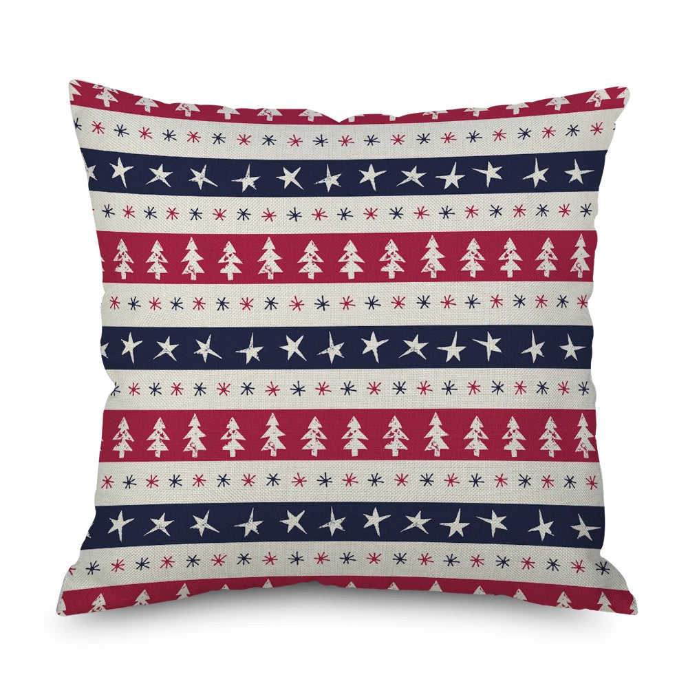 Blue Geometric Print Abstract Christmas Deer Pillow Case for Home Sofa Car Decor Cushion