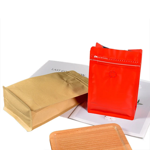 Customized Label Plastic Kraft Paper Pouch One-Way Valve Roasted Bean Flat Bottom Packaging for Coffee Sugar Pet Food Industrial