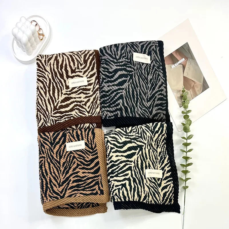 New Pleated Retro zebra Pattern Thin Pressed Women's Shawl Muslim Scarf Women Hijab