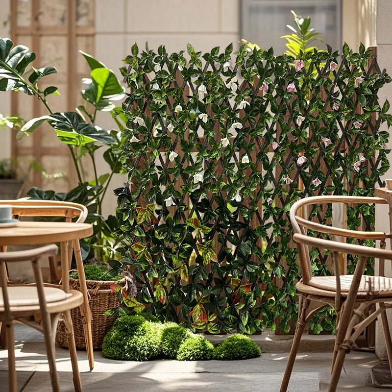 Outdoor Expandable Durable Single Sided Artificial Ivy Trellis Hedge Fence UV Certified Green Wall Home Balcony Patio Weddings