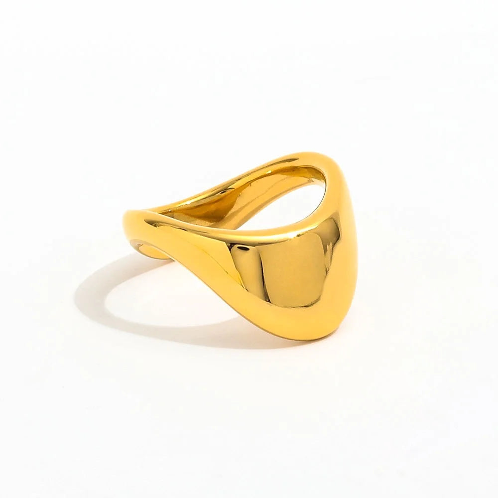 Joolim High End 18K Gold Plated Stainless Steel Chunky Abstract Irregular Finger Ring for Women Trendy Jewelry Wholesale