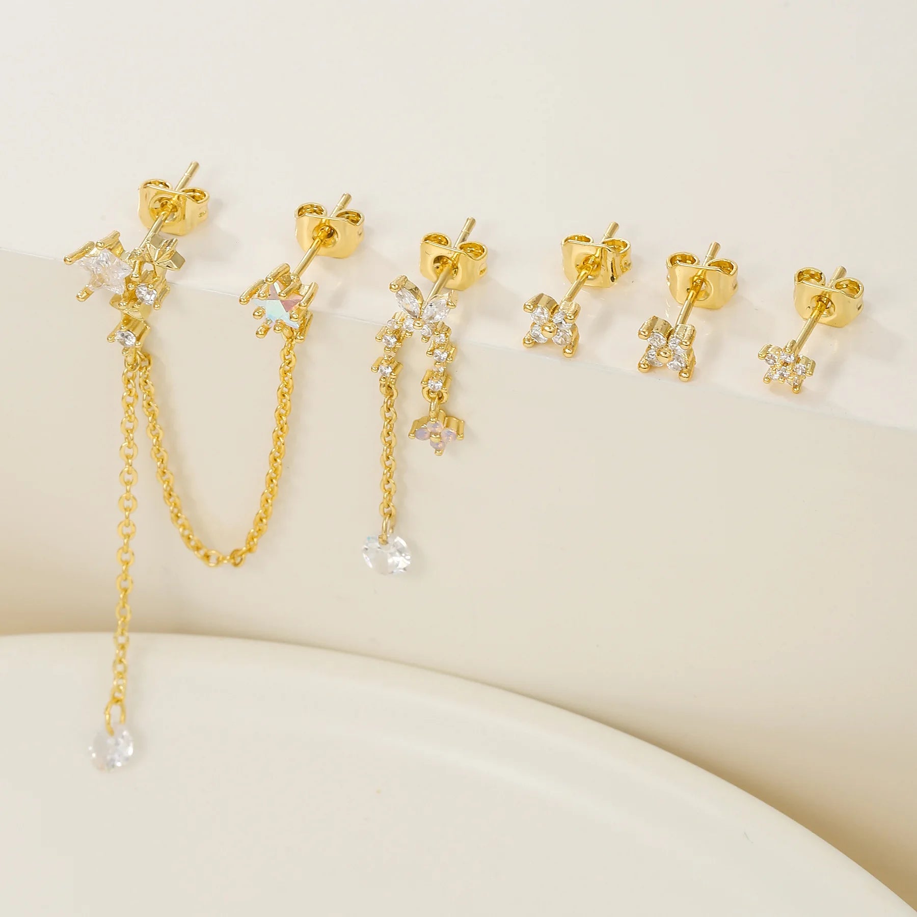 6Pcs Elegant 3A Zircon Earrings for Wedding and Valentine S925 Silver Studs Jewelry Sets
