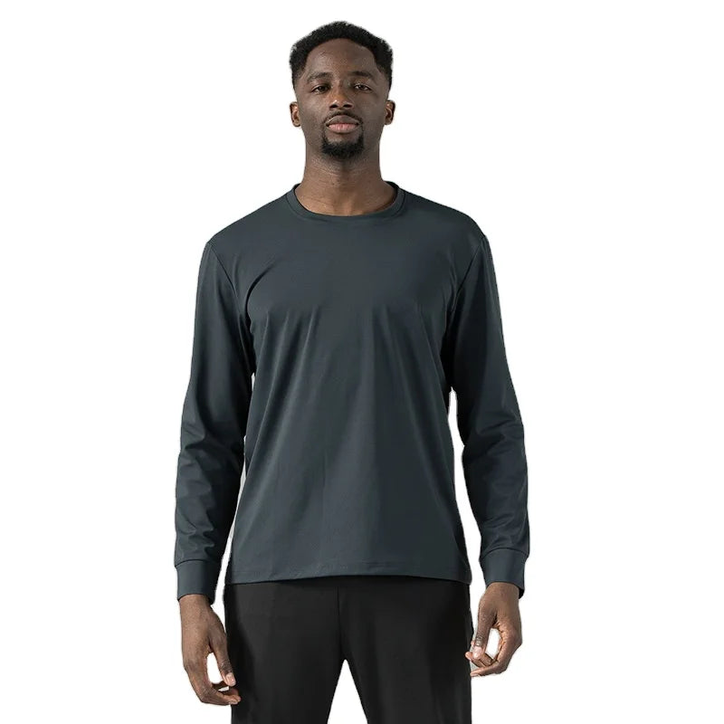 Custom Logo Printed Breathable Quick Dry Plus Size Spandex/Polyester Crew Neck 240g Long Sleeve Men's Autumn Fitness Gym T-Shirt