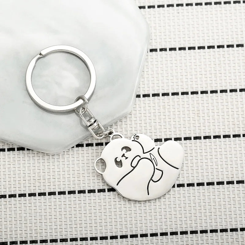 Cute Stainless Steel Panda Keychain for Key Bag Charms