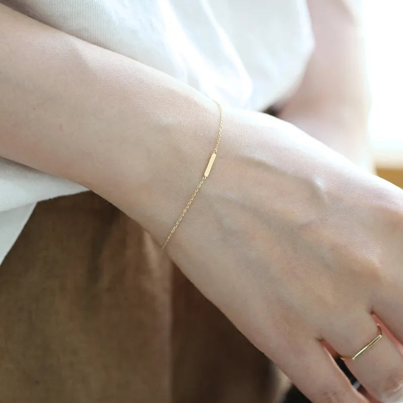 Minimalist Simple INS 14K Gold Plating Pure 925 Sterling Silver Thin Chain Bracelets for Women Girls Jewelry