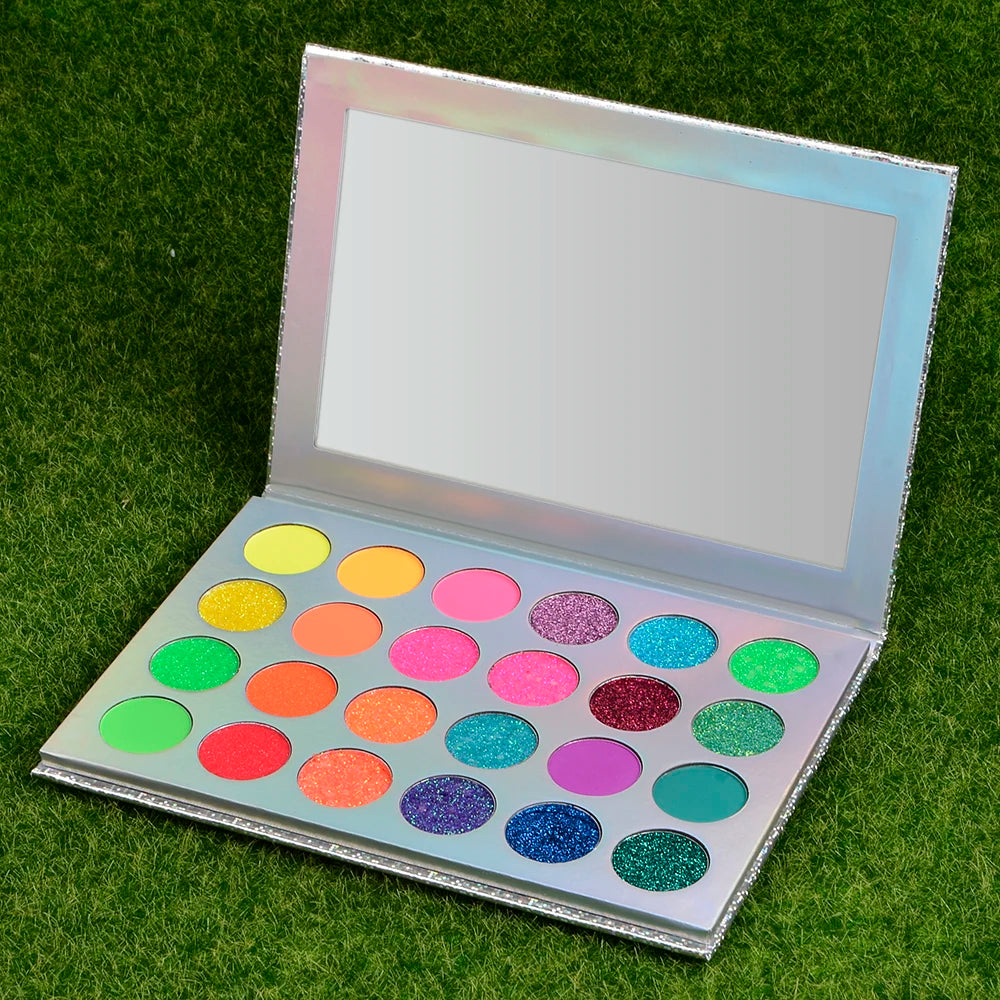 Low Moq Eyeshadow Palettes Private Label Neon High Pigmented Vegan Matte Glitter Eyeshadow Palette