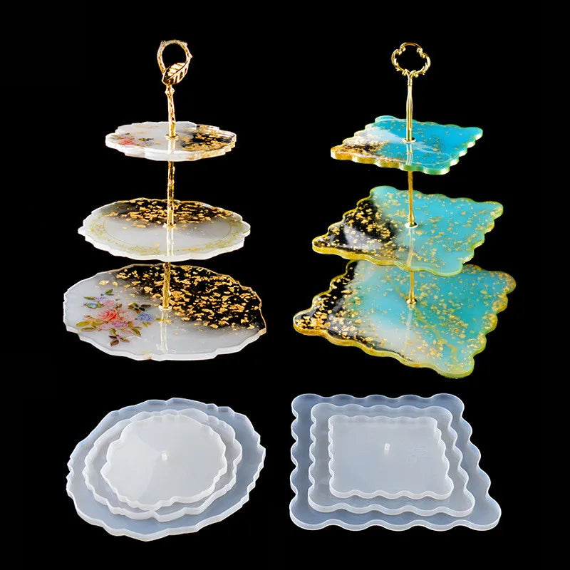 HY 3-Layer Tray Silicone Mold DIY Epoxy Resin Casting Silicone Cake Stand Epoxy Mold Tray Handcraft Making Tools