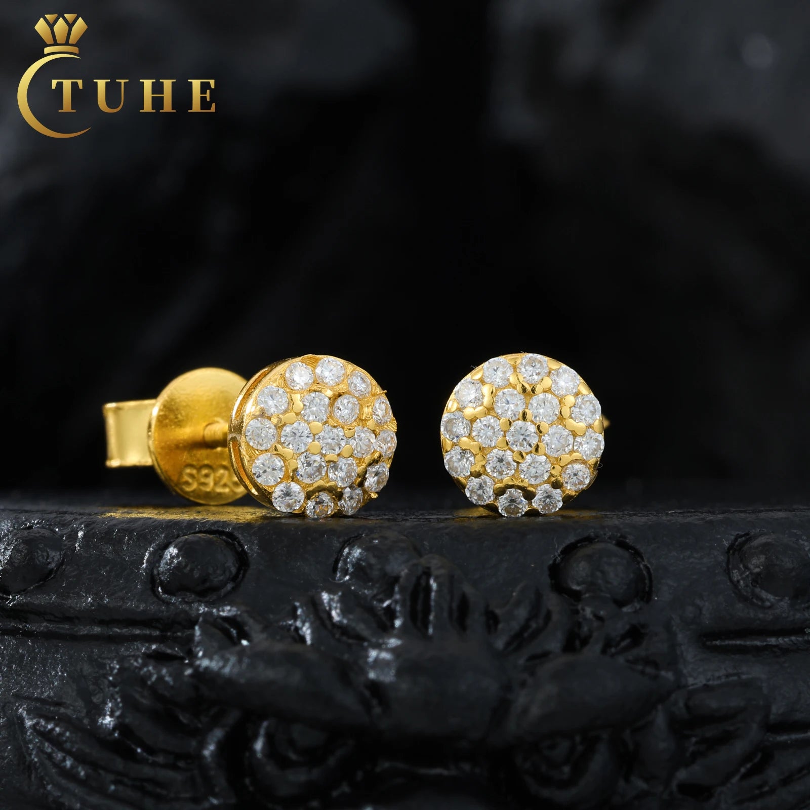 Wholesale Screw Back Hypoallergenic Gold Plated 925 Sterling Silver VVS Moissanite Diamond Fashion Round Stud Earring