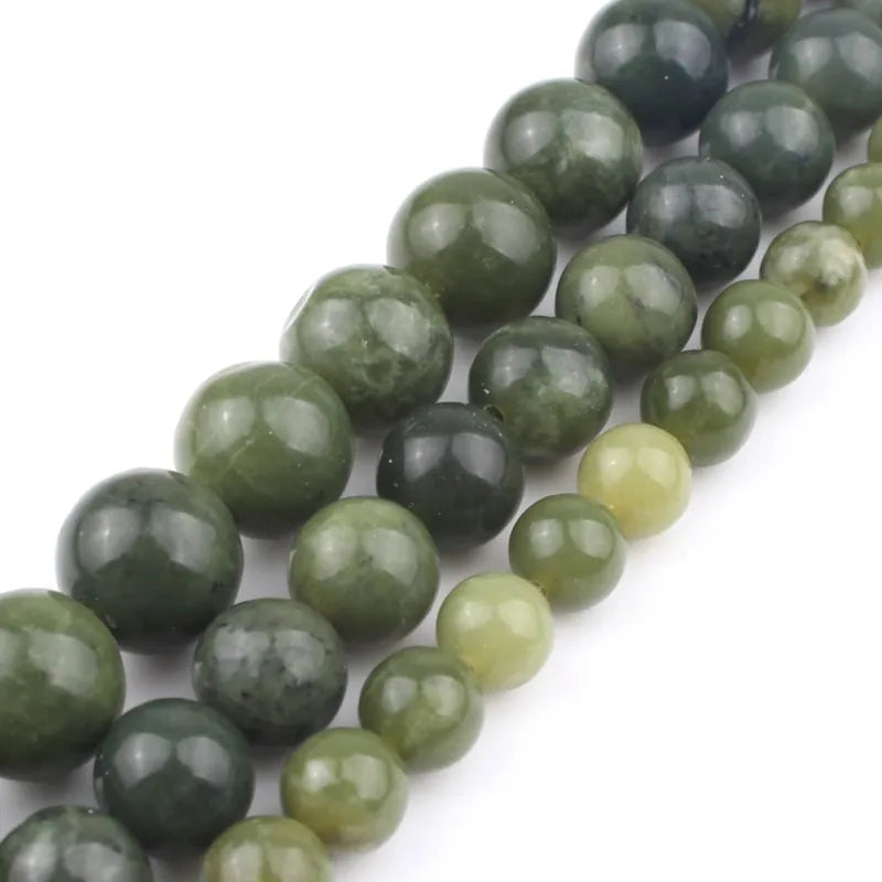 Natural Green Canada Jade Stone Beads 6-12mm round Loose Beads for Jewelry Making