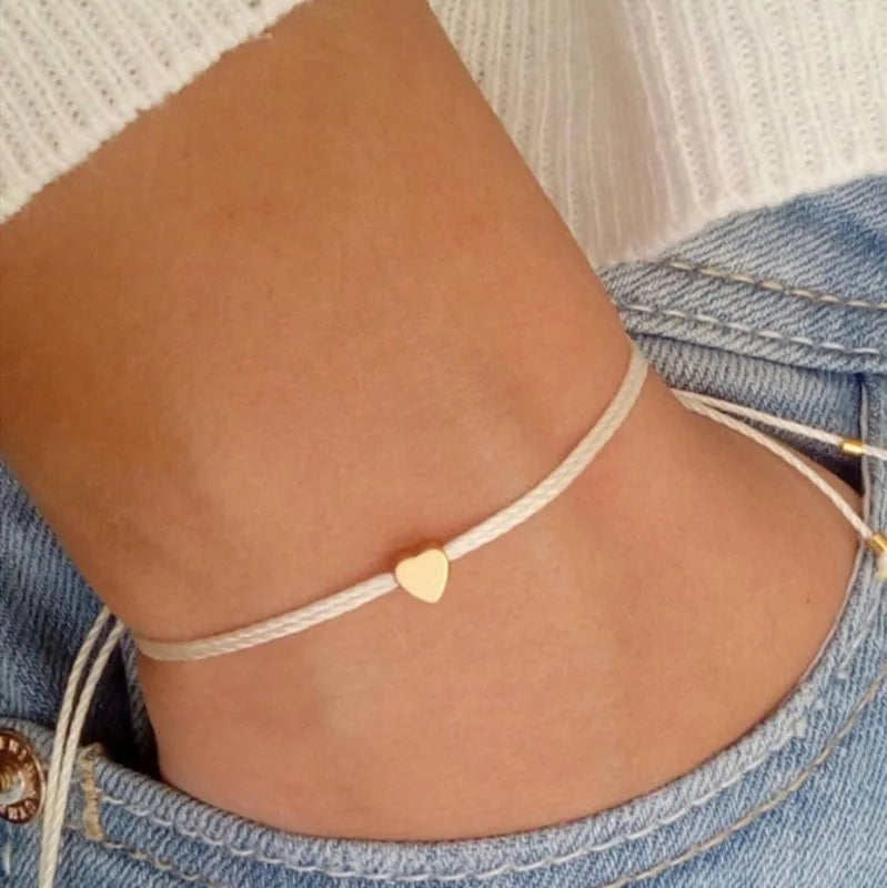 Handmade Alloy Love Heart Shape Charm Bracelet Thin Rope Thread String Bracelets for Men Women Couples