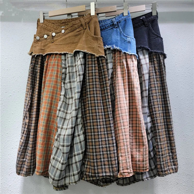Autumn Fashion Elegant Casual Dresses Women Long Skirts Denim Patchwork Design Party Club Wear Casual Skirt for Women