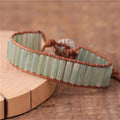 YueTong Unisex Natural Stone Tube Green Aventurine Beads Leather Wrap Bracelet Bohemian Gemstone Cuff Bracelet Jewelry Wholesale