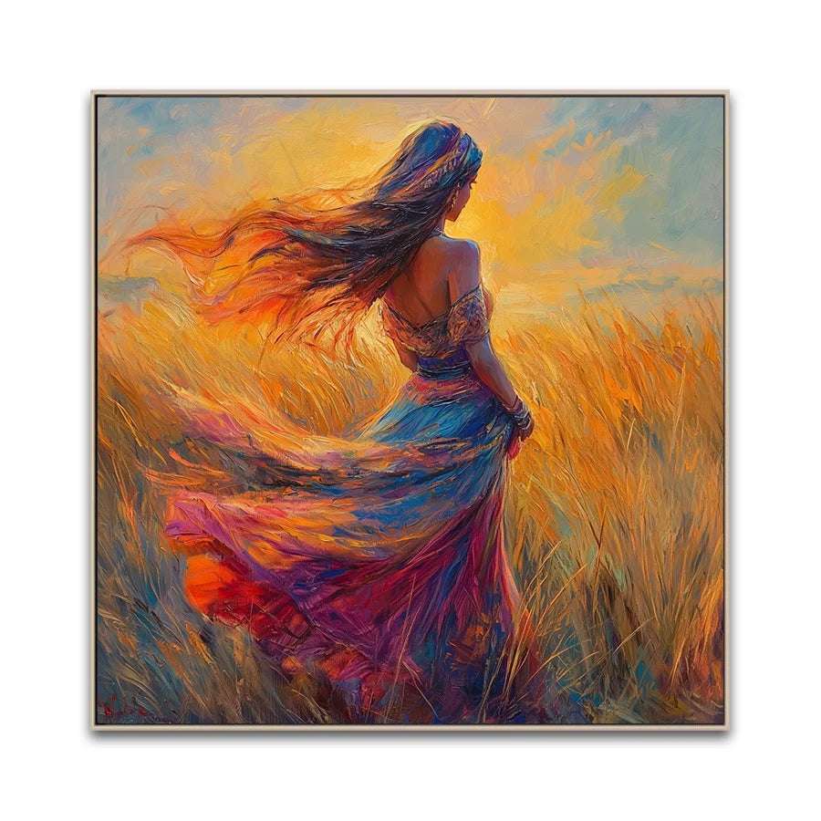 Wholesale Modern Oil Paintings African Woman Beautiful Backside Hand-painted Brush Flowers Canvas Art Prints for Hotel Projects