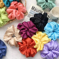 1PC Large Satin Silk Fabric Hair Bands Solid Color Elastic Scrunchies Sweet Style Ponytail Holder Hair Accessories Women Girls