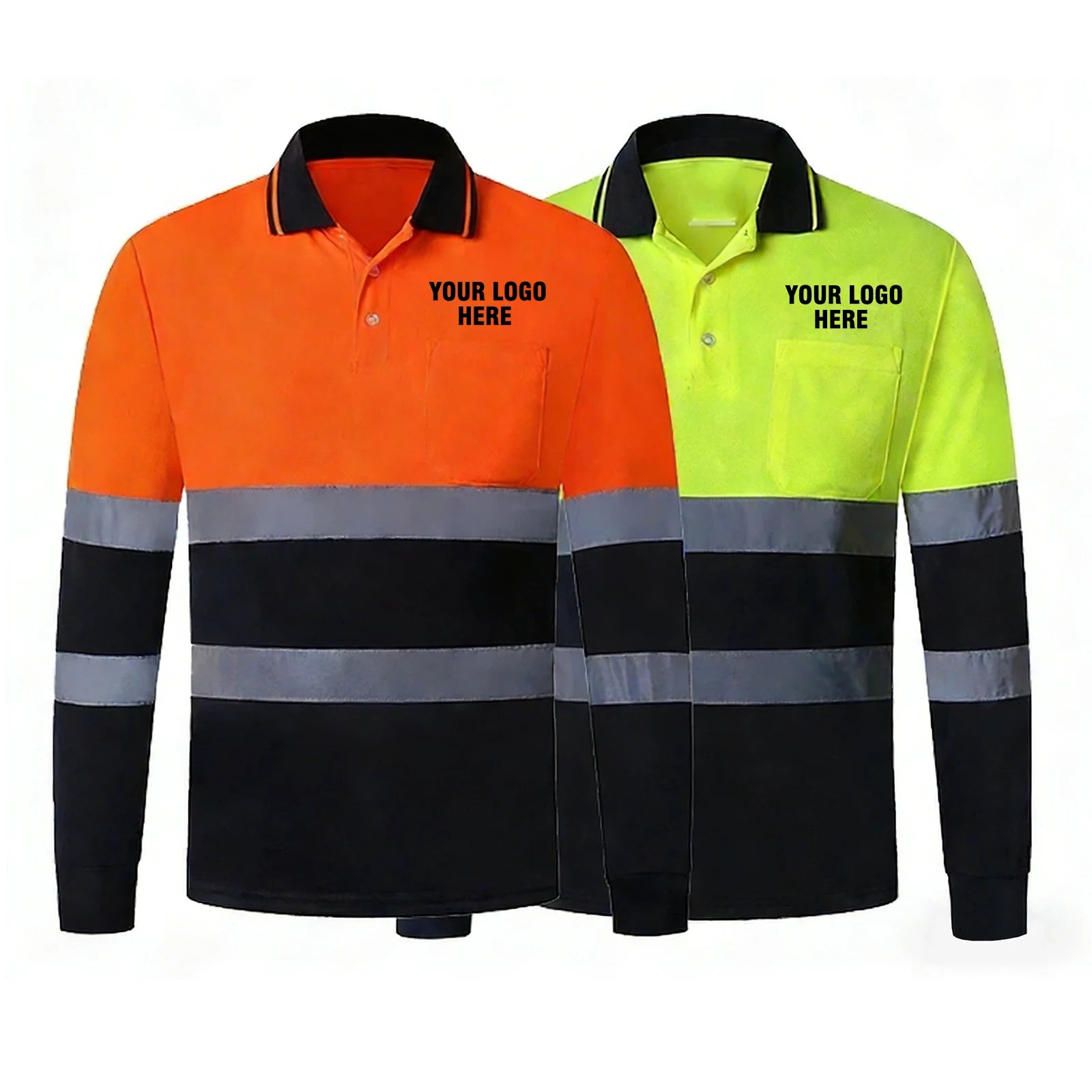 Custom Hi Vis Workwear Safety Work Clothes With Logo for Men Long Sleeve Reflective Polo Shirt Yellow Orange Breathable Mining