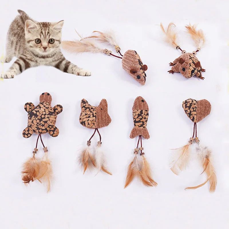 Cat Mouse Feather Toys Catnip Teaser Cat Fish  Toy Pet Cat Interactive Chew Toy