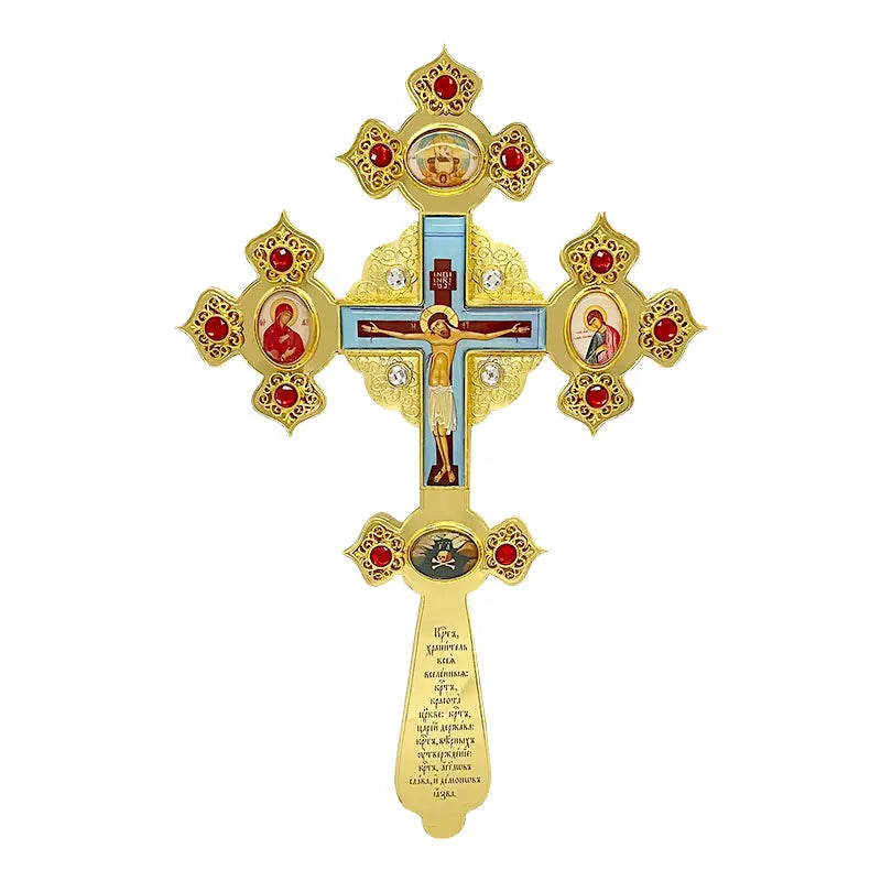 HT 31cm Orthodox Blessing Cross Metal Crucifix Orthodox Handheld Cross Church Decoration Religious Gift Blessing Prayer Baptism
