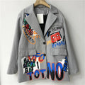 Boutique Wholesale 2024 Autumn New Fashion Design Sense Graffiti Grid Loose Women's Suit