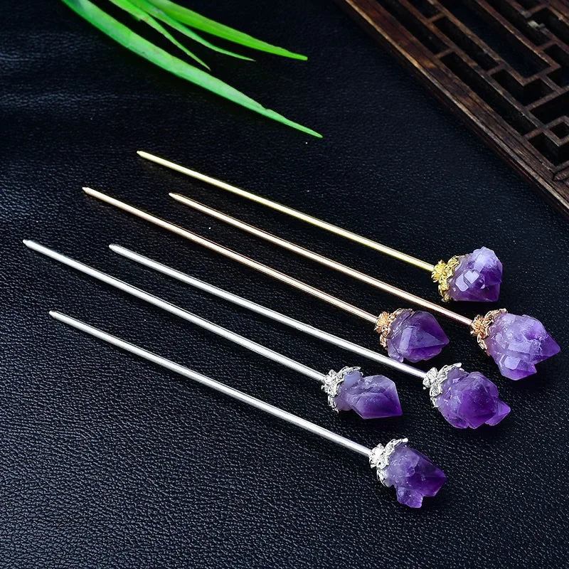 Natural Amethyst Jewelry Hairpins High-end Ancient-style Headwear Raw Stone Crystal Mascots