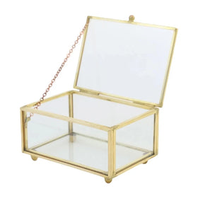 Rectangular Transparent Glass Jewelry Box Wedding Ring Box Geometric Clear Glass Jewelry Organizer Holder Tabletop Container