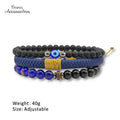 Ilona Eye Protection Men Bracelet Set Braided Blue Leather Natural Black Onyx Crystal Bead Turkish Amulet Jewelry Wholesale Gift