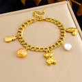 Stainless Steel 18k Pvd Gold Plated Love Pineapple Bear Charm Bracelet Non Tarnish Hypoallergenic Chain Bracelet for Women